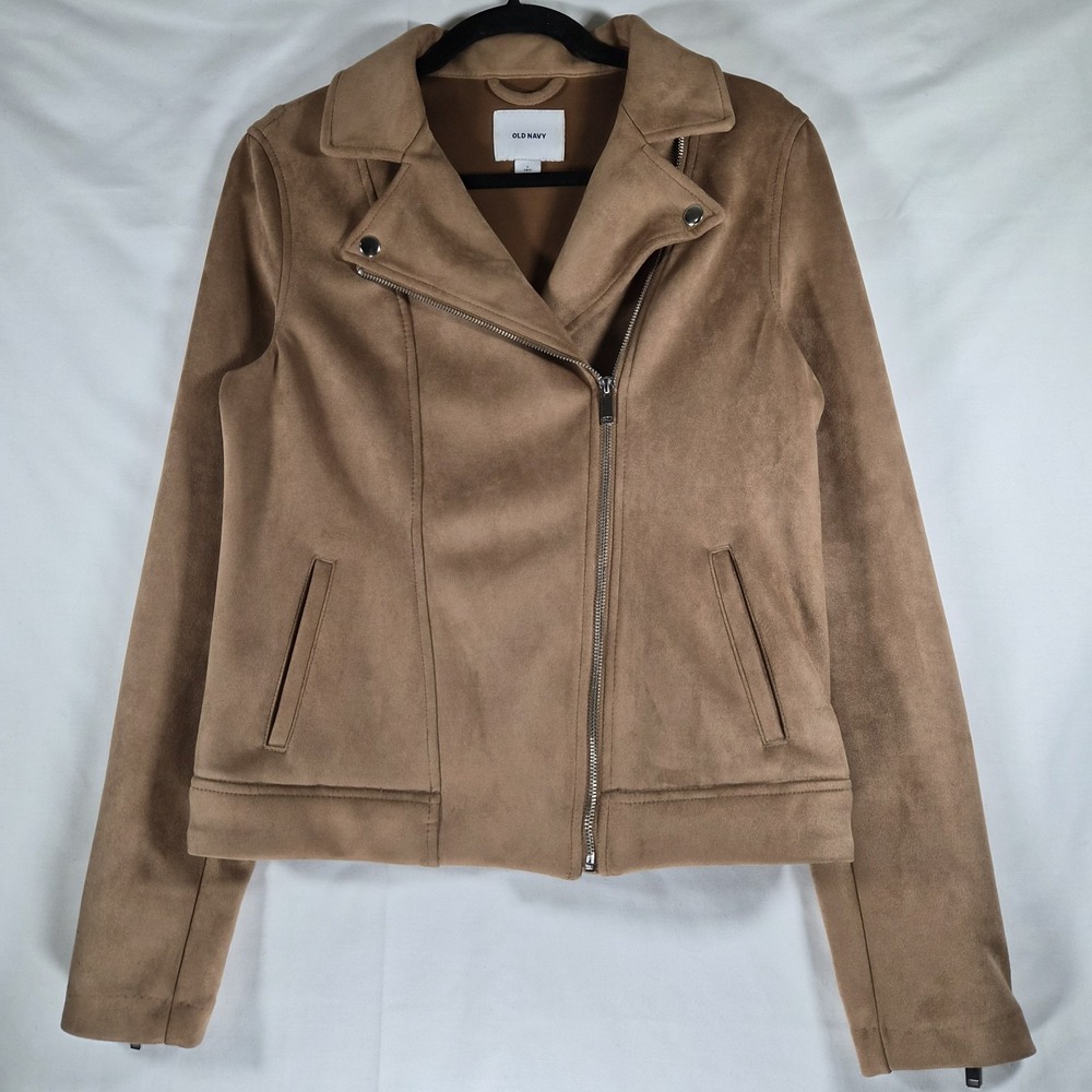 Old‎ Navy Faux Suede Moto Jacket Brown/Tan Women's Small Tall
